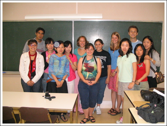 Students with their teacher and classmates at the Sorbonne